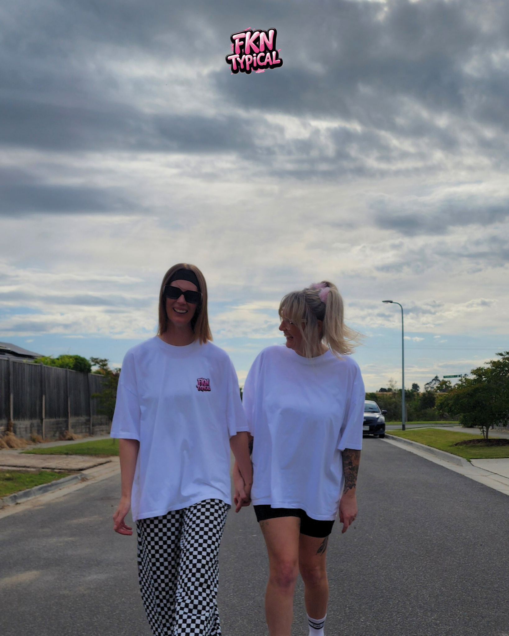 women wearing the fkn typical tshirts in the street